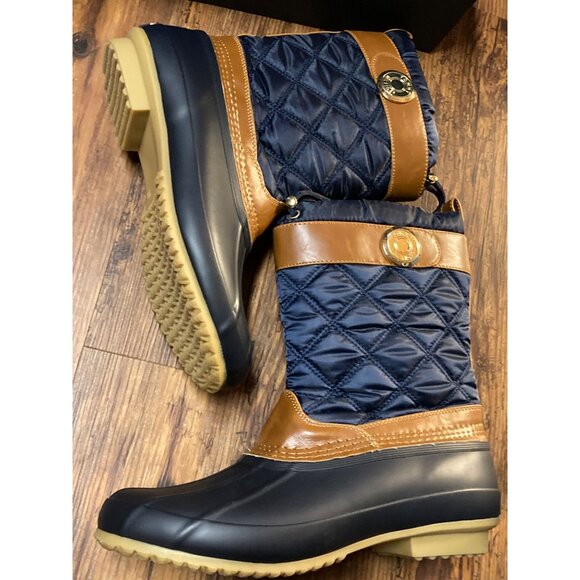 Tommy Hilfiger Arcadia Quilted Winter Duck Boots Black Navy Size 10M New In Box - Picture 2 of 7